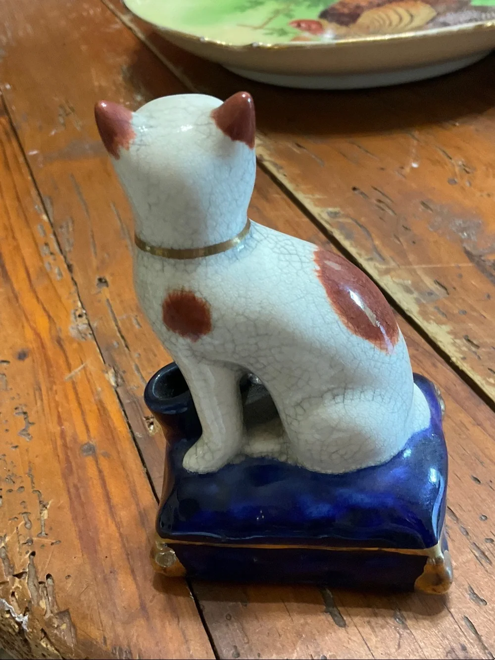 Vintage 1980’s Fitz & Floyd Porcelain Cat on Pillow Inkwell
